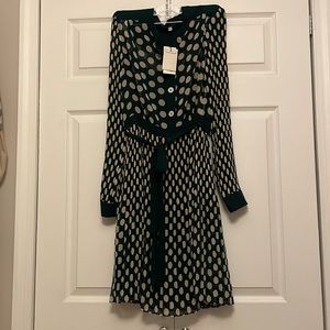 L.K. Bennett DR Cora dress green/cream US size 8. Beautiful pleats. NWT.